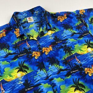 Rima Hawaiian Shirt Men’s XL Short Sleeve 100% Terivoile Tropical Palm Trees